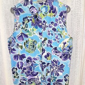 2/$30 Chicos Floral Sleeveless Top in Blue and‎ Purple Size 2 / M